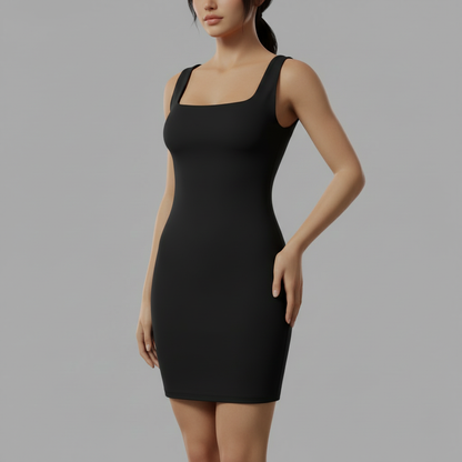 Minivestido Sin Costuras Cuello Cuadrado | Vestido Negro Mujer 1