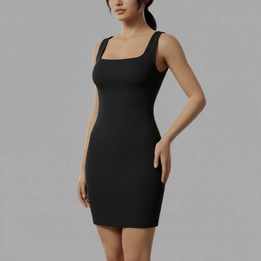 Minivestido Sin Costuras Cuello Cuadrado | Vestido Negro Mujer 1