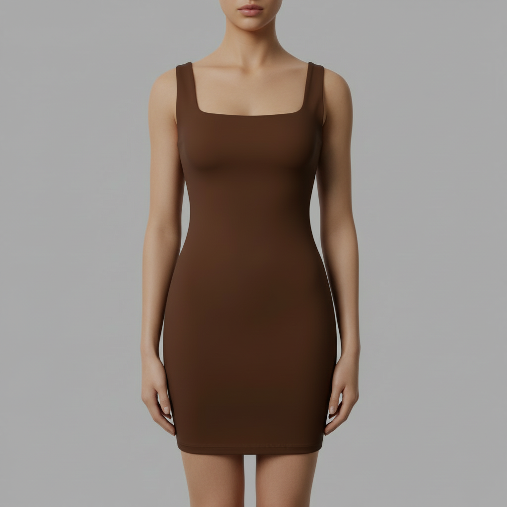 Minivestido Sin Costuras Cuello Cuadrado | Vestido Negro Mujer 2