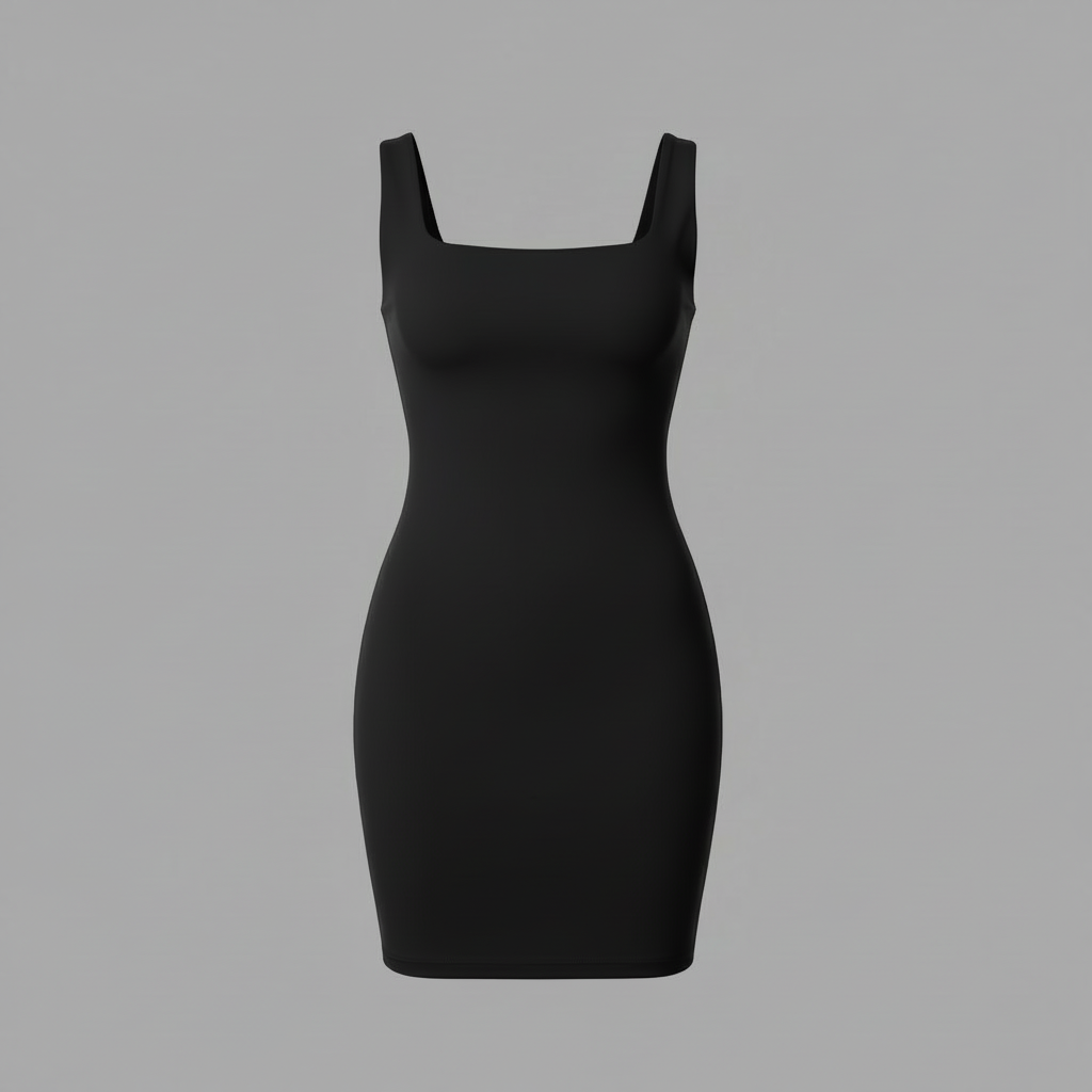 Minivestido Sin Costuras Cuello Cuadrado | Vestido Negro Mujer 4