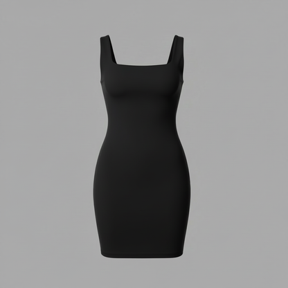 Minivestido Sin Costuras Cuello Cuadrado | Vestido Negro Mujer 4